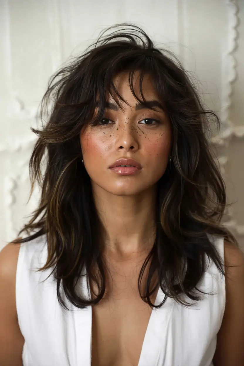 fall and winter haircuts ideas 2025 2026 Shag-Inspired Mid-Length with Bangs