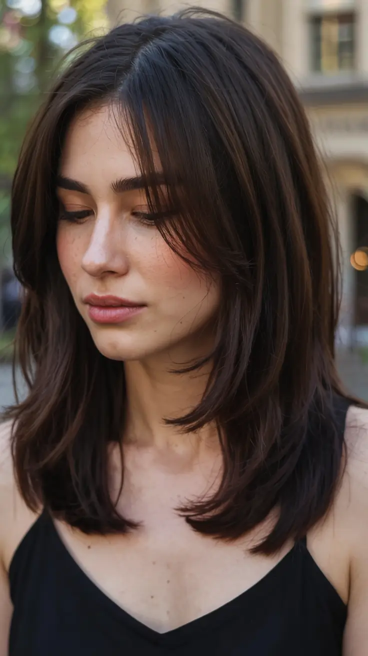 fall and winter haircuts ideas 2025 2026 Classic Layered Cut with Rich Brunette Tones