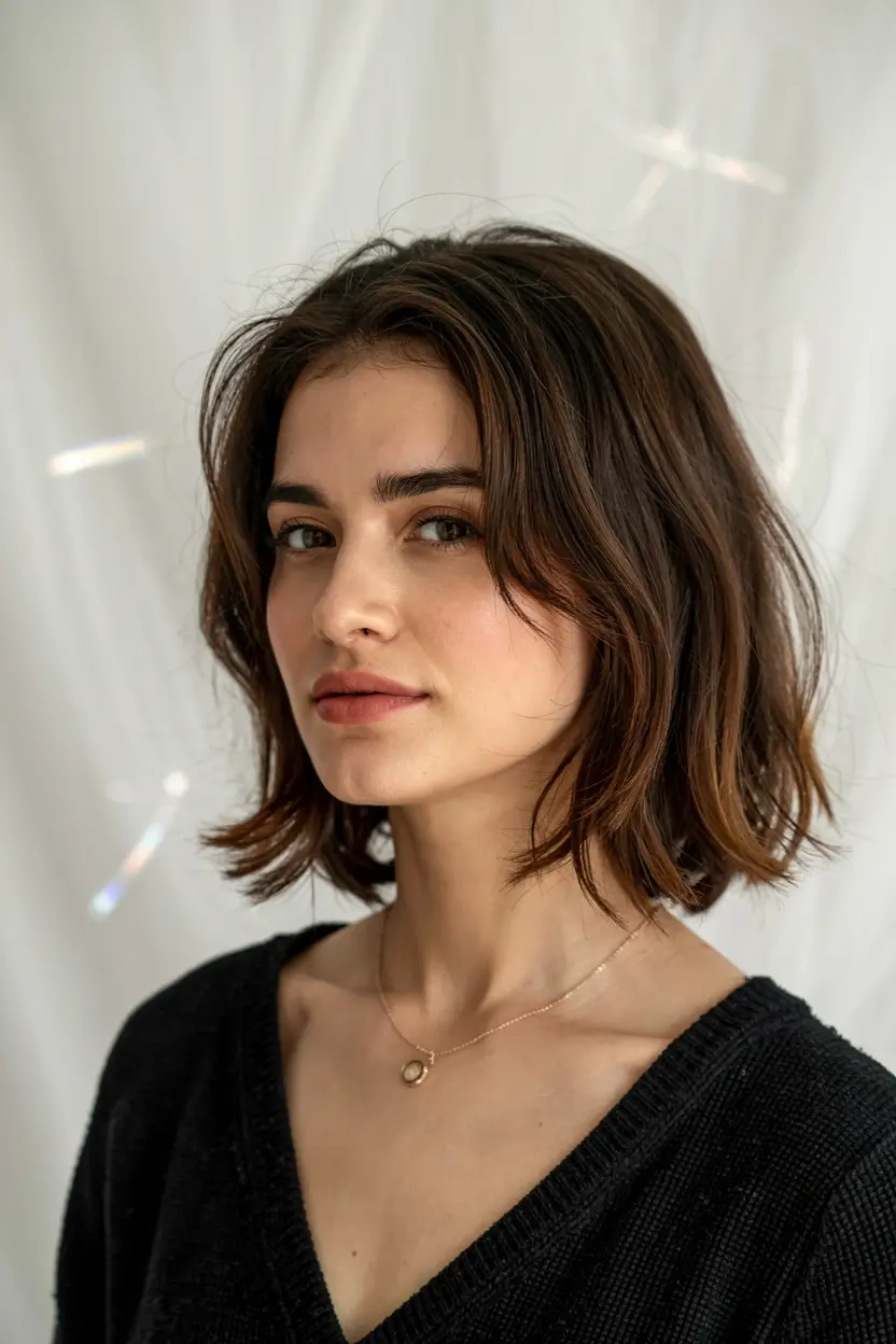 fall and winter haircuts ideas 2025 2026 Tousled Bob with Natural Texture