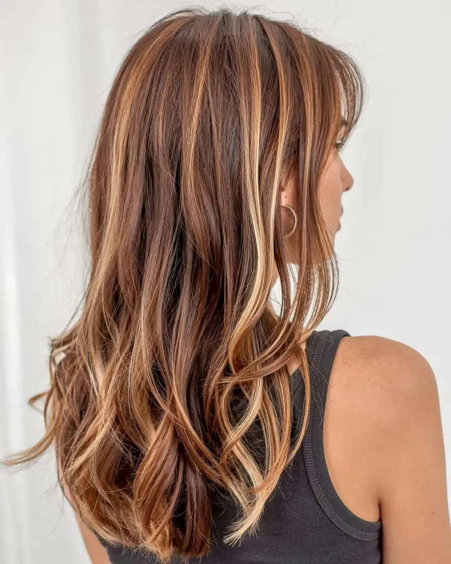 fall and winter haircuts ideas 2025 2026 Dimensional Brunette with Bold Highlights