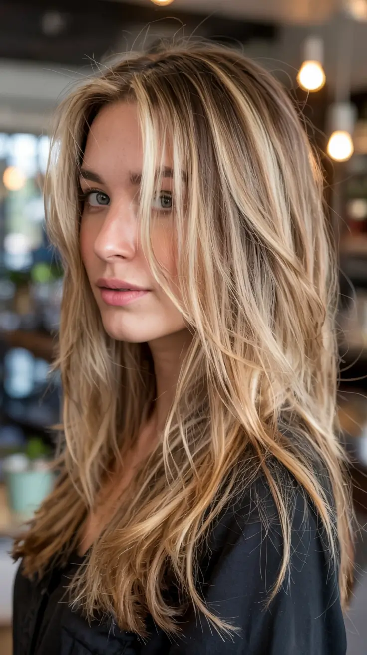 fall and winter haircuts ideas 2025 2026 Soft Blonde Waves with Face-Opening Layers