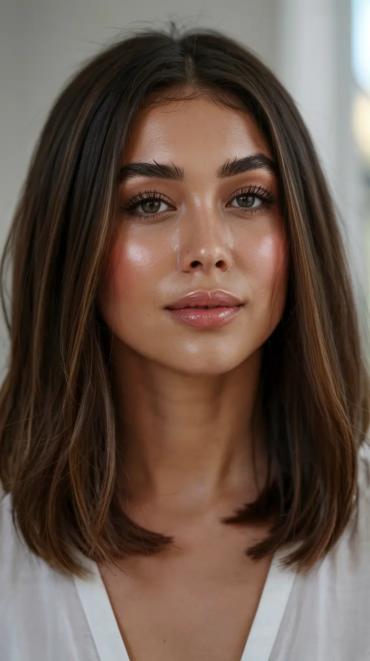 fall and winter haircuts ideas 2025 2026 Polished Lob with Natural Shine