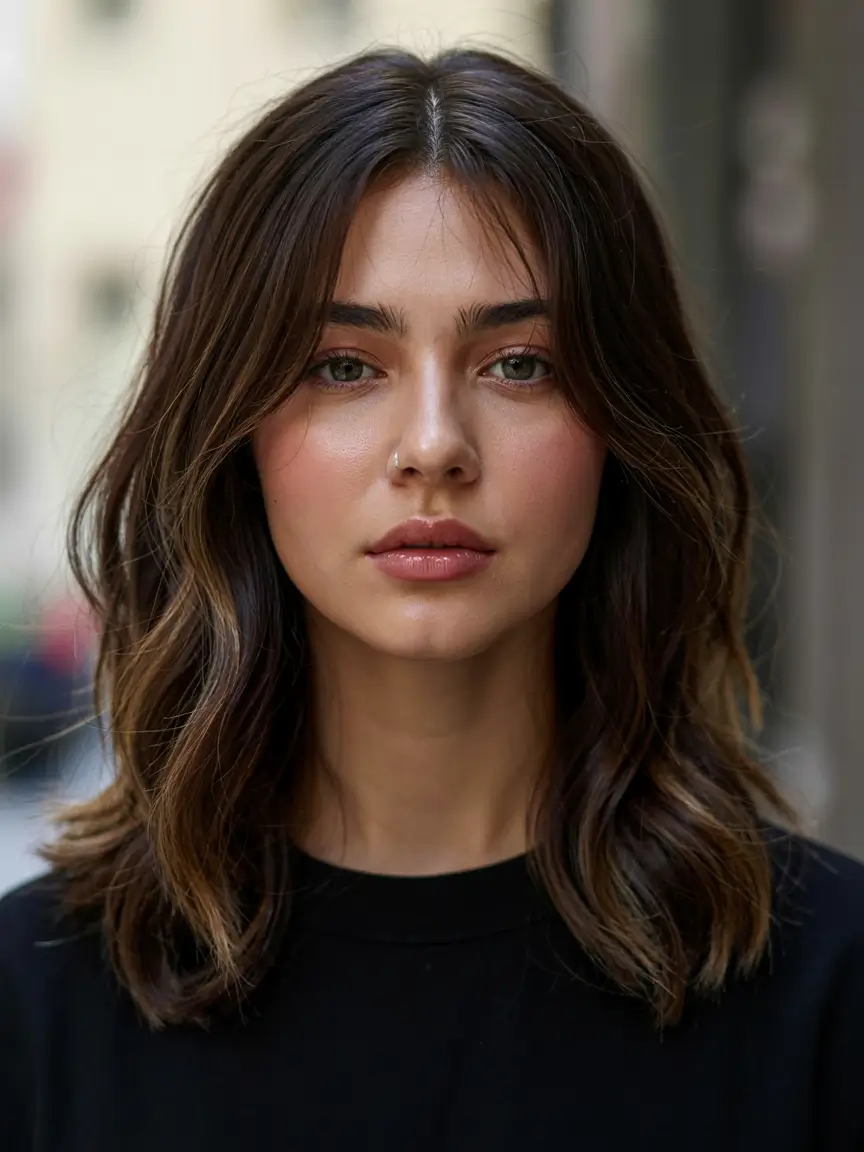 fall and winter haircuts ideas 2025 2026 Textured Lob with Dark Roots