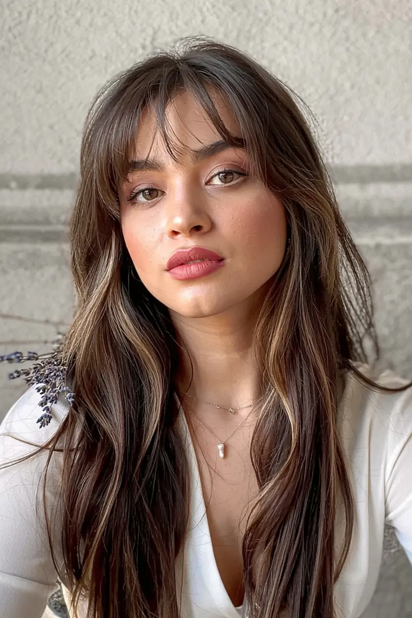 fall and winter haircuts ideas 2025 2026 Long Layers with Face-Framing Fringe