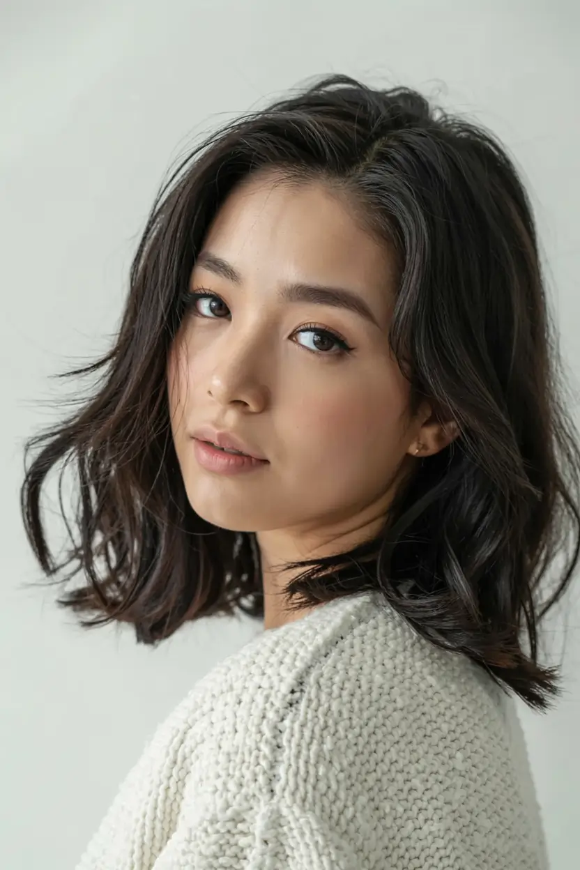 fall and winter haircuts ideas 2025 2026 Glossy Lob with Loose Texture
