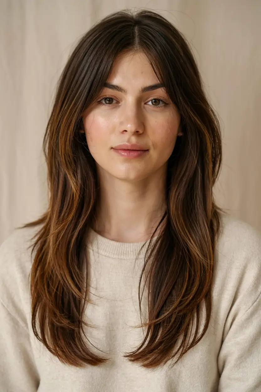 fall and winter haircuts ideas 2025 2026 Long Layered Flow with Subtle Warmth