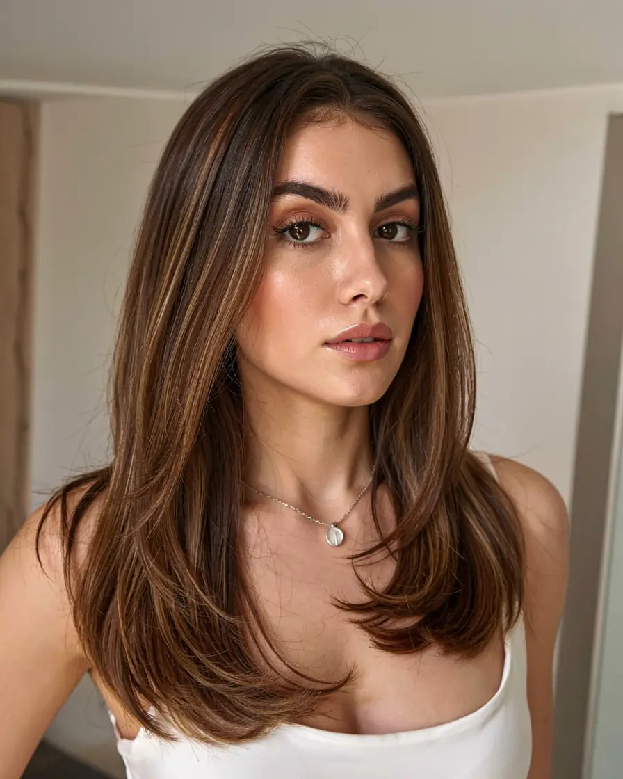 fall and winter haircuts ideas 2025 2026 Glossy Mid-Length with Sleek Ends