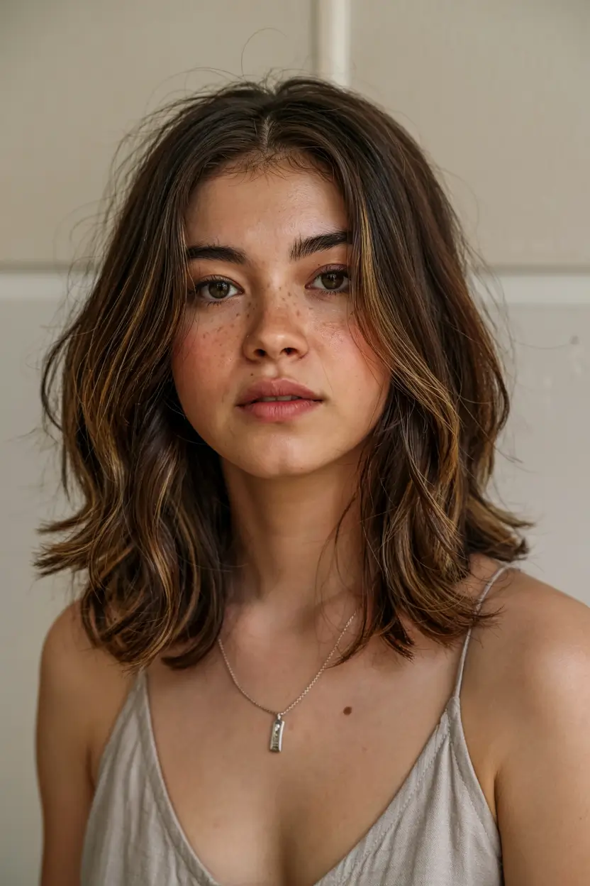 fall and winter haircuts ideas 2025 2026 Effortless Shoulder-Length with Sun-Kissed Strands