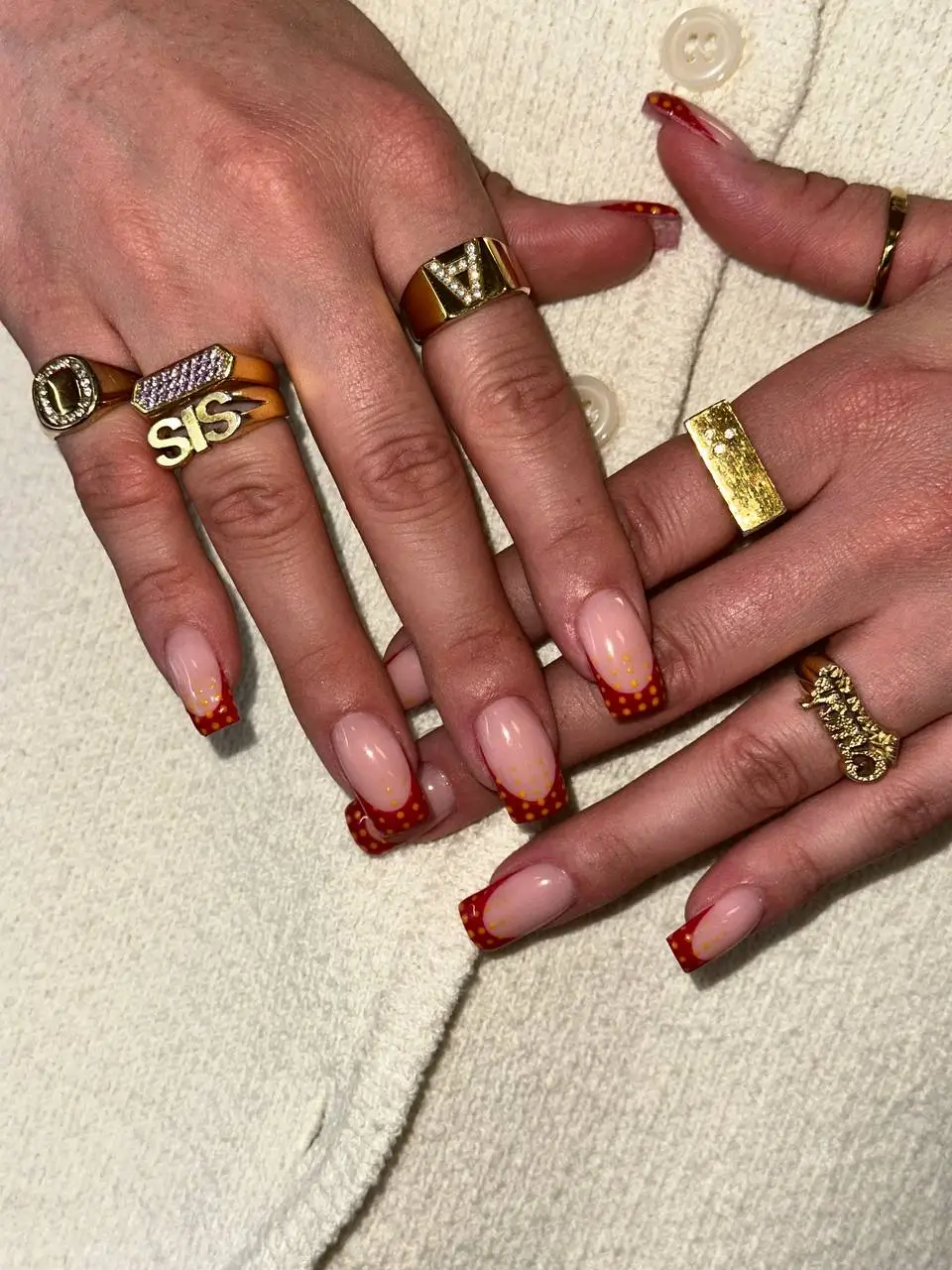 fall and winter nails ideas 20252026 Fiery French with Polka Sparks