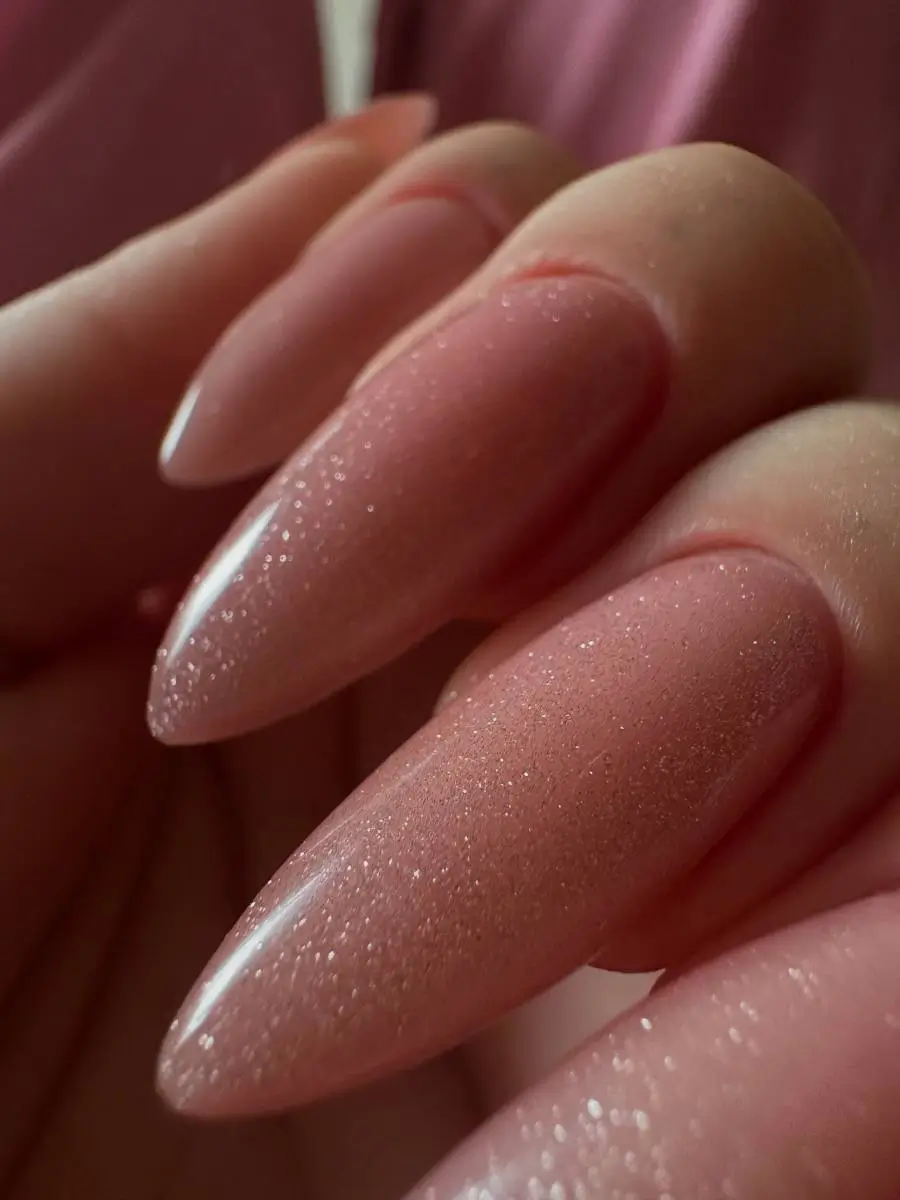 fall and winter nails ideas 20252026 Blush Sparkle Veil