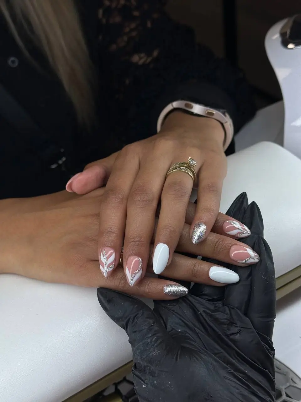 fall and winter nails ideas 20252026 Silver and White Fusion