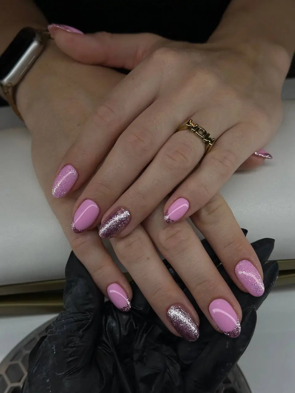 fall and winter nails ideas 20252026 Pink Glitter Gradient