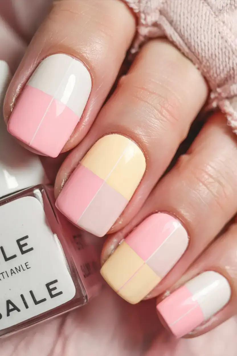 fall color-block nails 2025 Soft Candy Squares