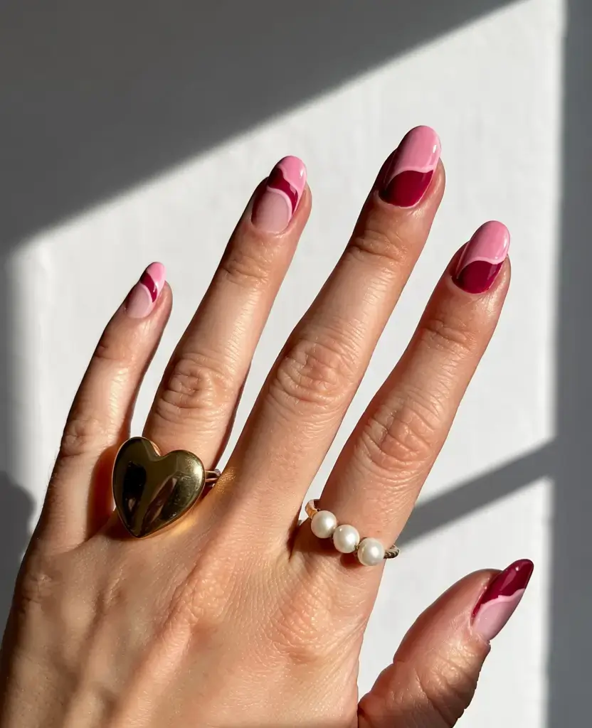 fall color-block nails 2025 Romantic Berry Waves