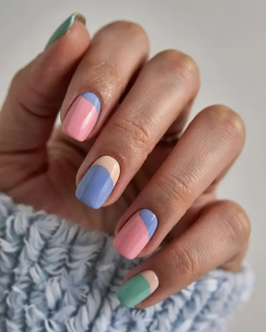 fall color-block nails 2025 Muted Pastel Harmony