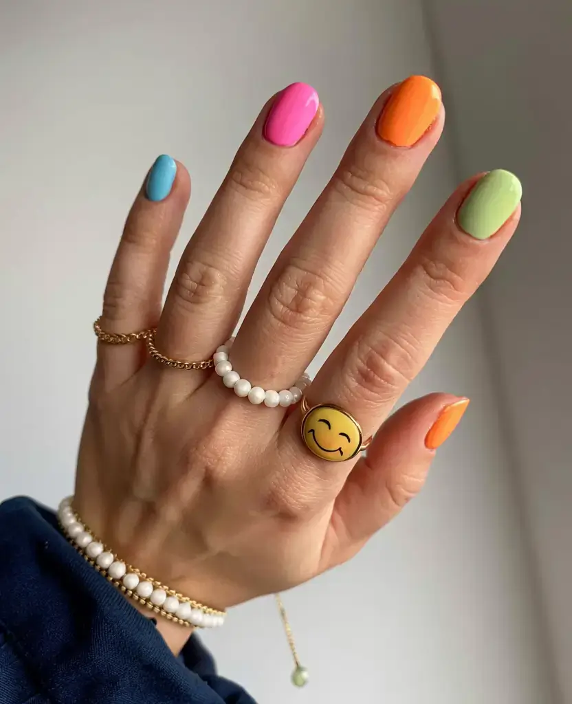 fall color-block nails 2025 Minimalist Rainbow Tips