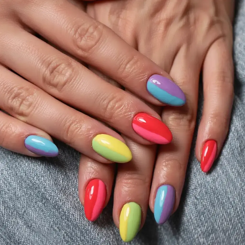 fall color-block nails 2025 Diagonal Candy Stripes