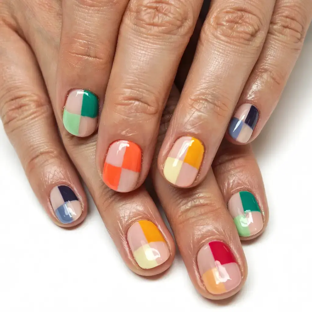 fall color-block nails 2025 Checkerboard Cheer