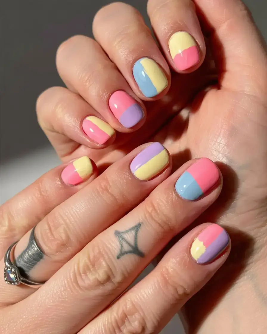 fall color-block nails 2025 Playful Pastel Panels
