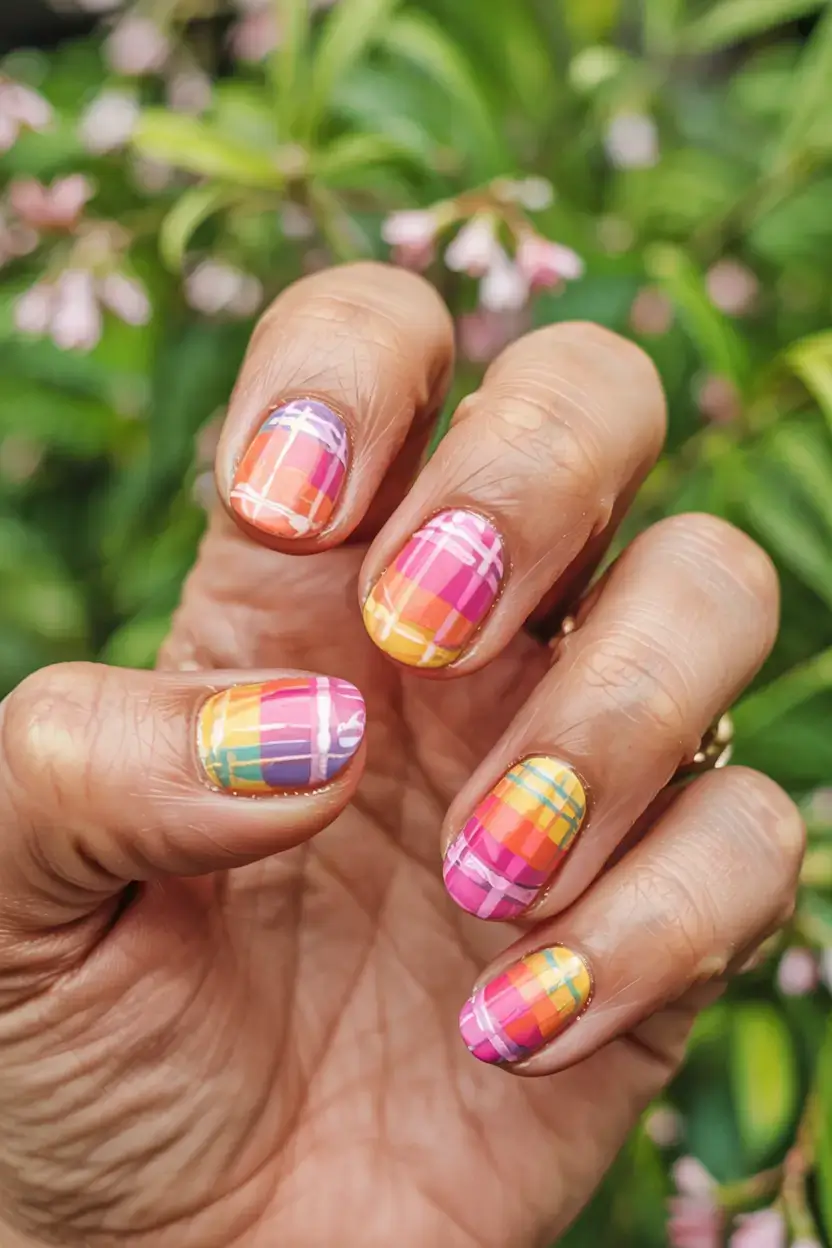 fall color-block nails 2025 Autumn Plaid Revival