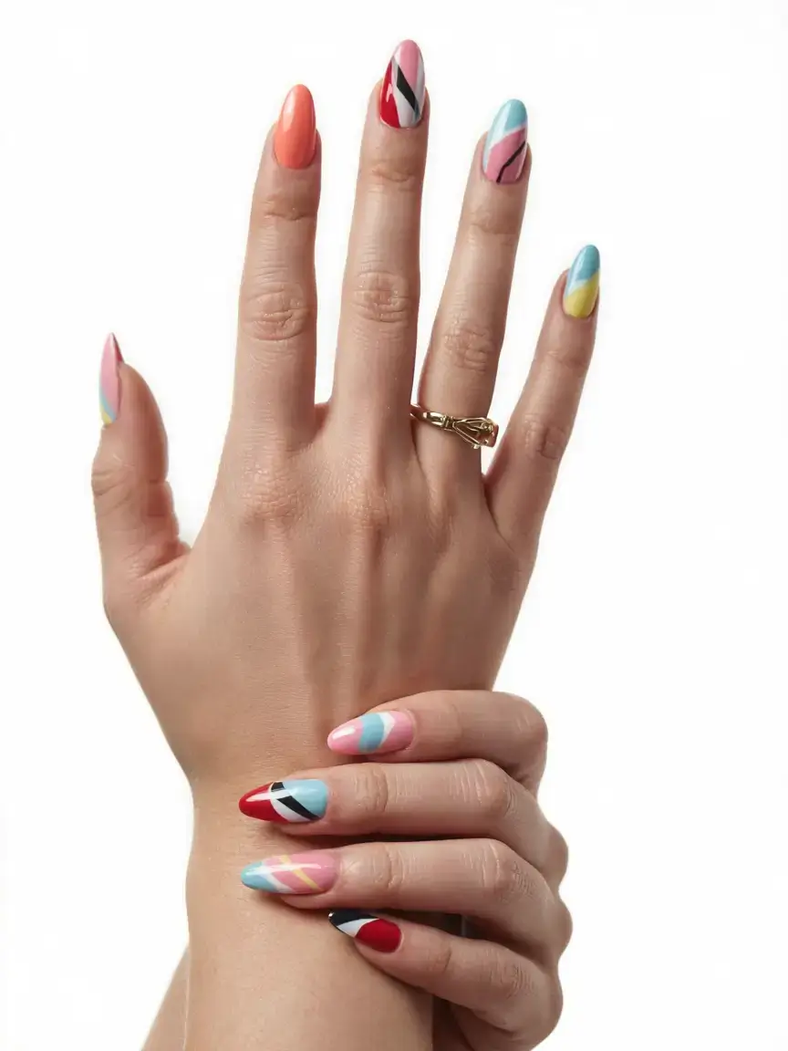 fall color-block nails 2025 Abstract Modern Art