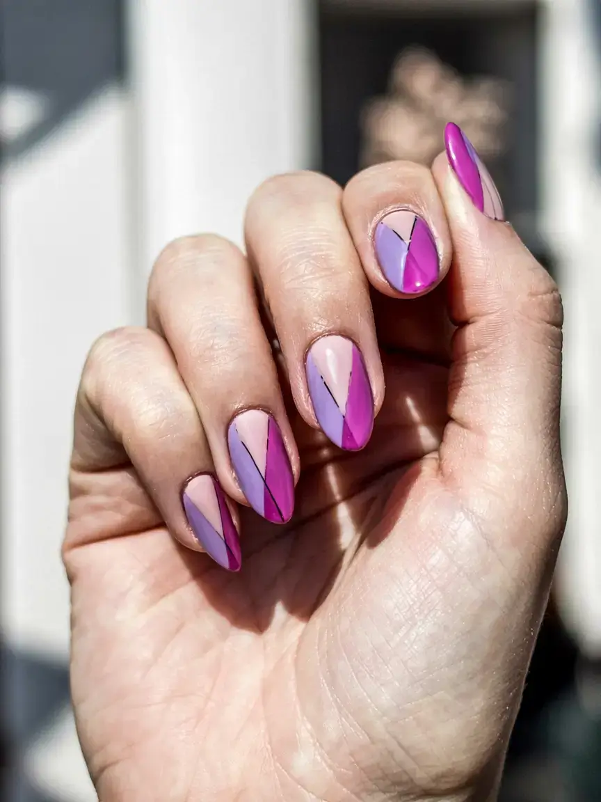 fall color-block nails 2025 Violet Sharp Edges