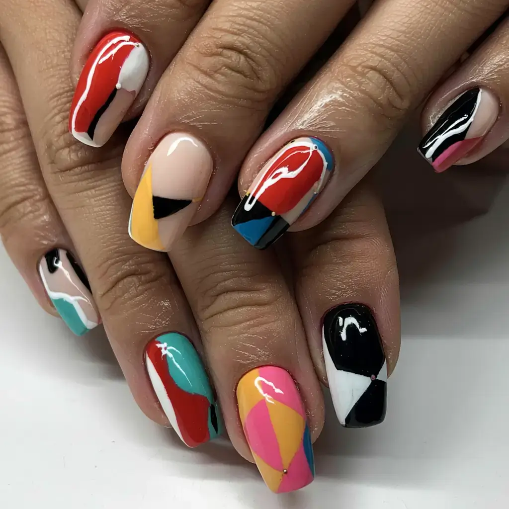 fall color-block nails 2025 Painterly Mash-Up