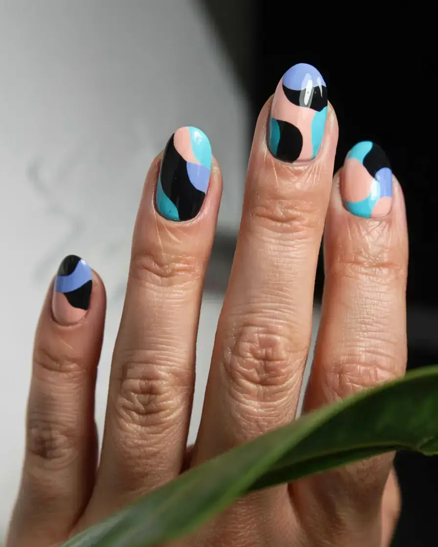 fall color-block nails 2025 Moody Swirl Blocks