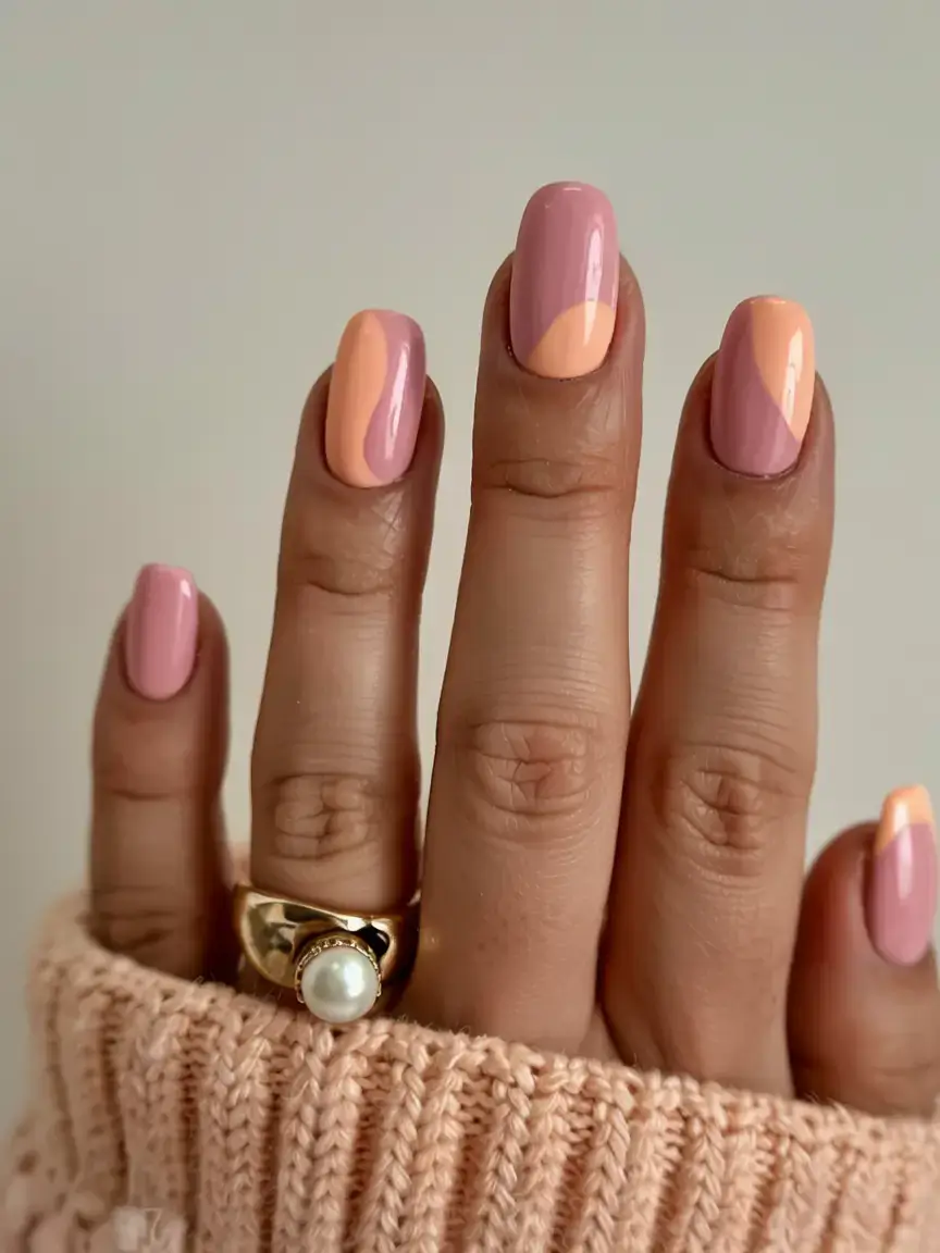 fall color-block nails 2025 Warm Neutrals With a Wink