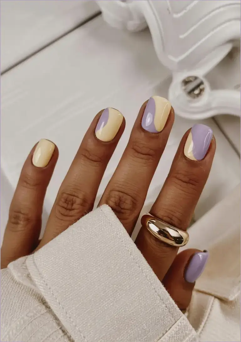 fall color-block nails 2025 Buttercream Pastel Waves