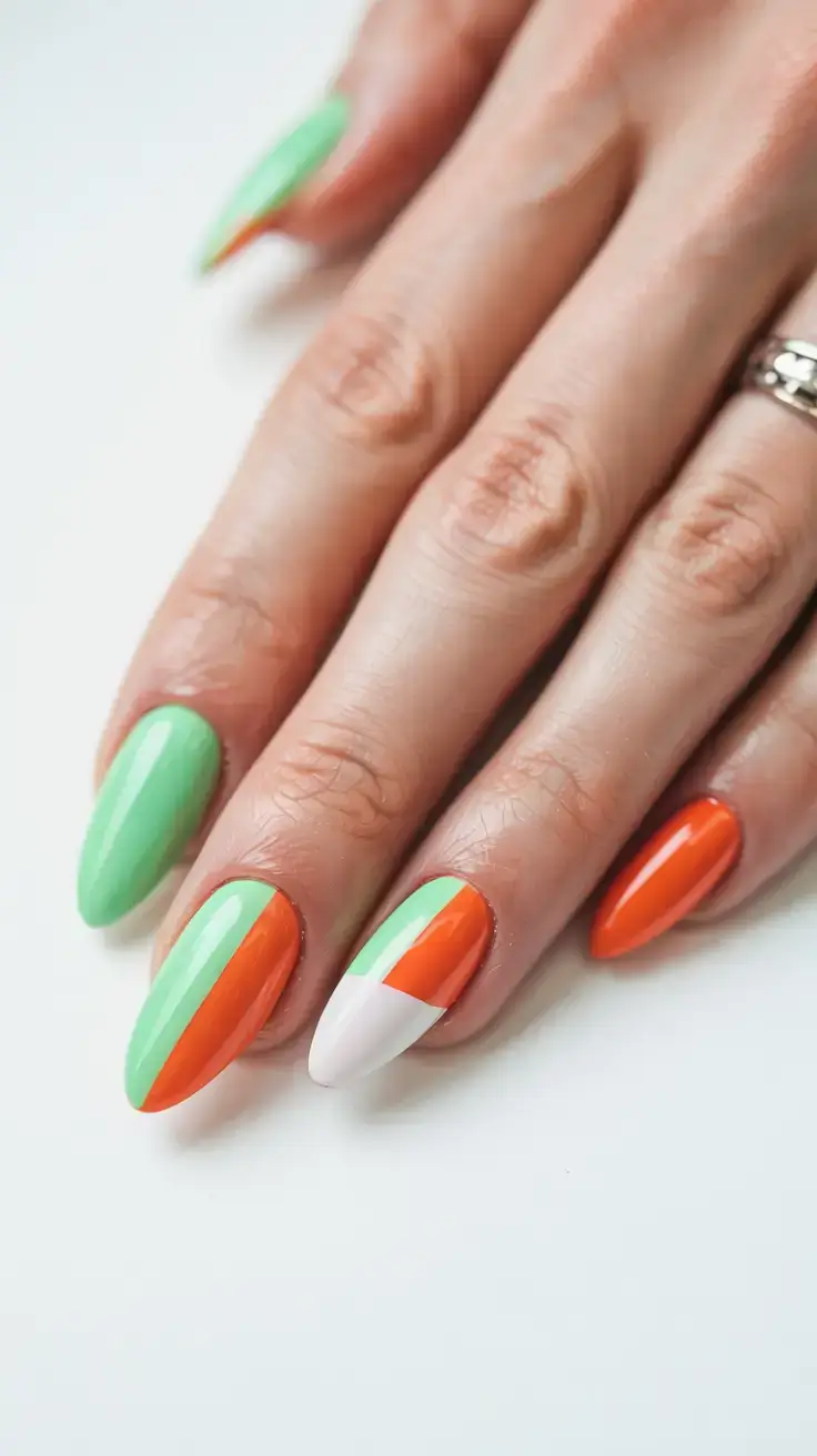 fall color-block nails 2025 Retro Citrus Energy