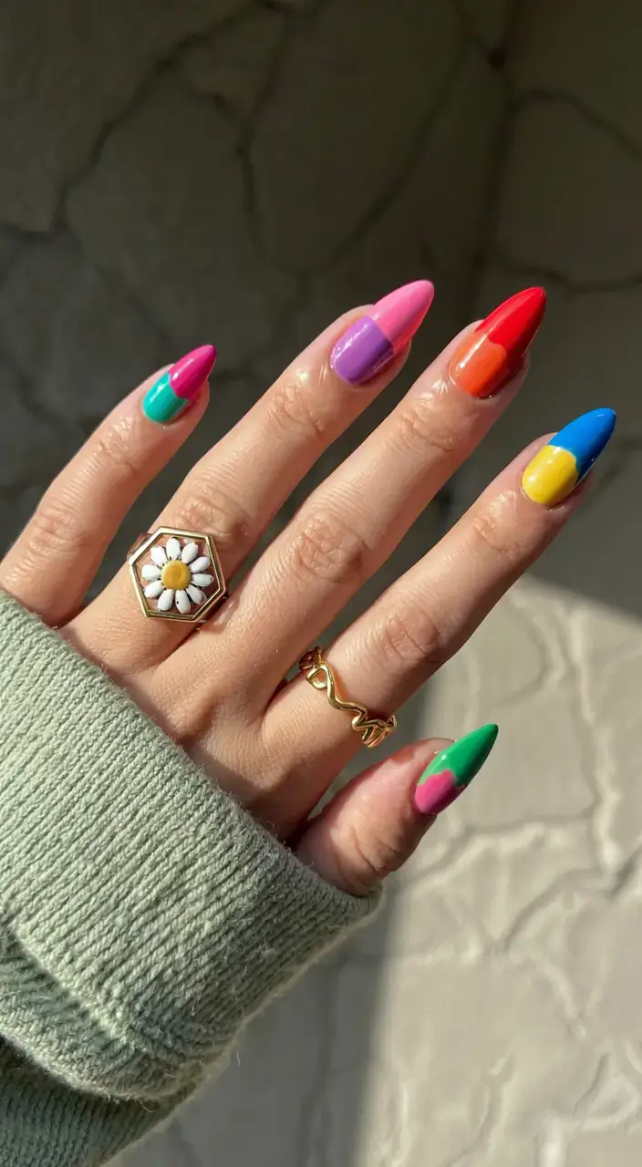 fall color-block nails 2025 Rainbow Confidence
