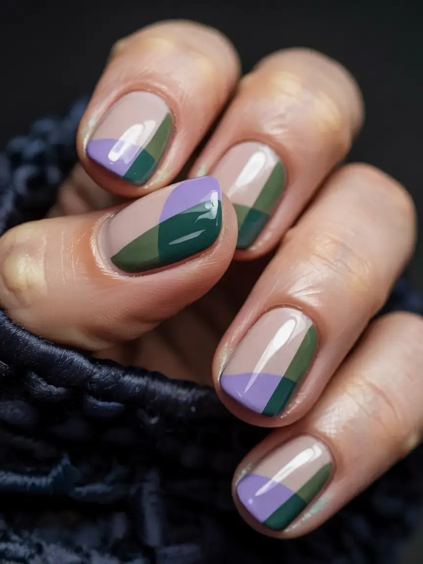 fall color-block nails 2025 Earthy Elegance