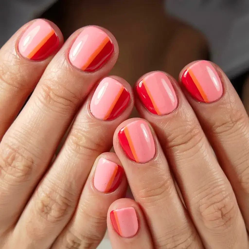 fall color-block nails 2025 Warm Gradient Stripes