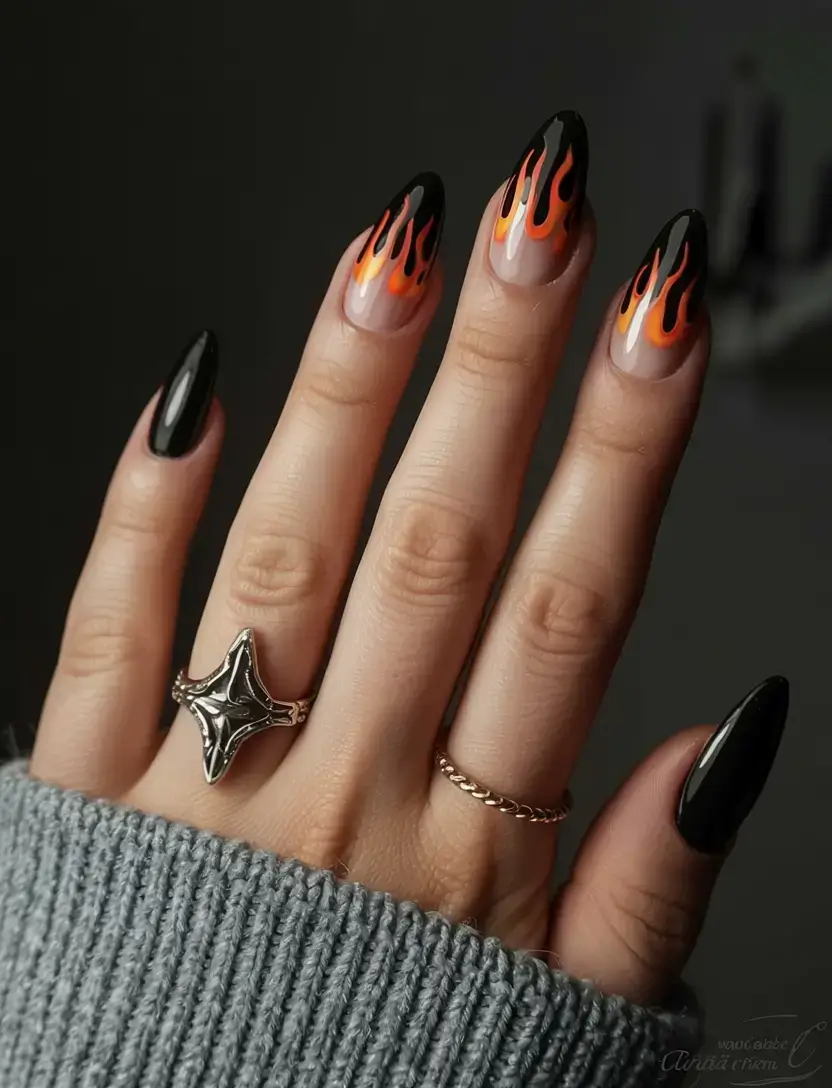 fall drip nails 2025 Fiery Flames