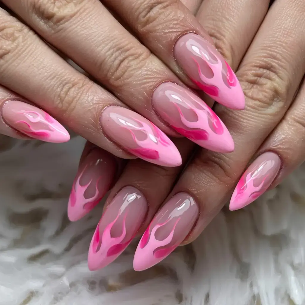 fall drip nails 2025 Hot Pink Flames