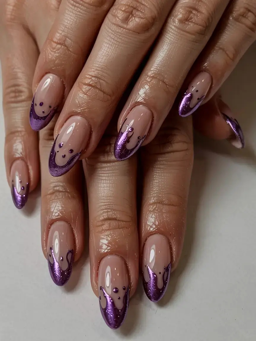 fall drip nails 2025 Violet Chrome Drip