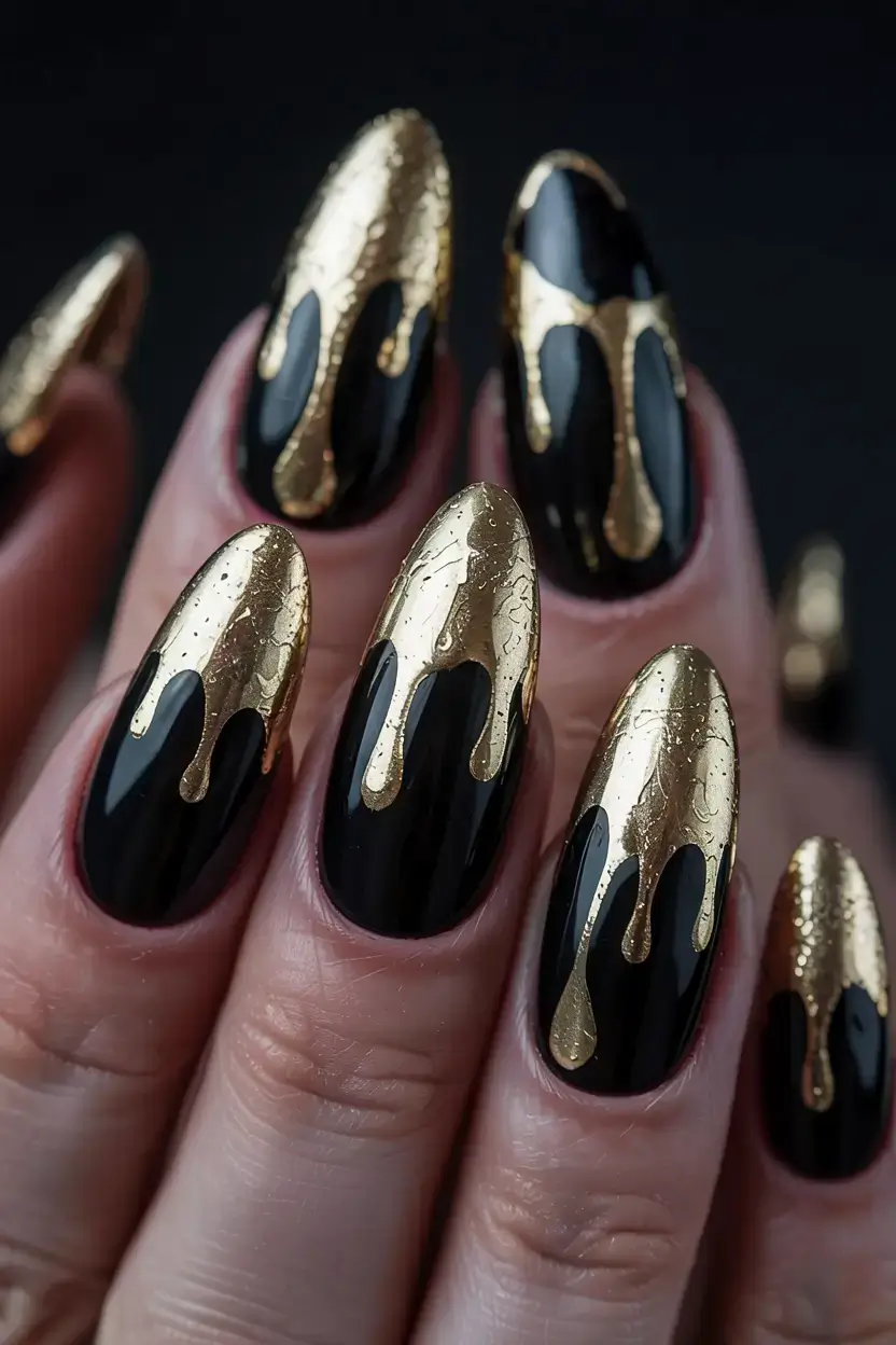 fall drip nails 2025 Golden Night