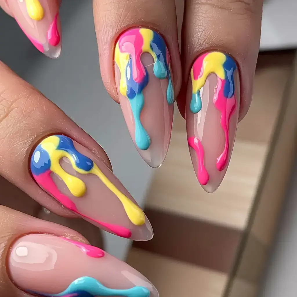 fall drip nails 2025 Neon Candy Splashes