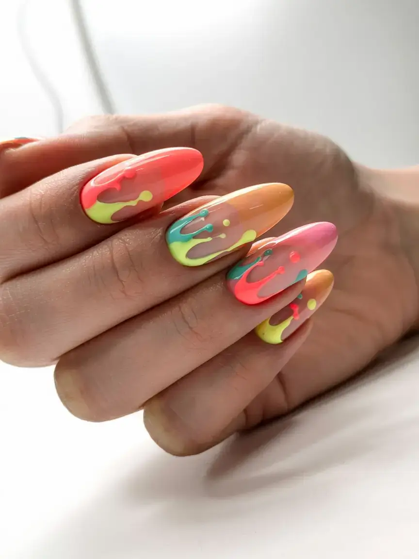 fall drip nails 2025 Neon Sunset