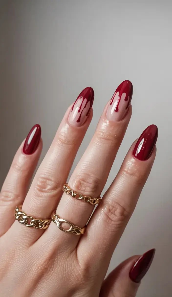 fall drip nails 2025 Wine Red Drama