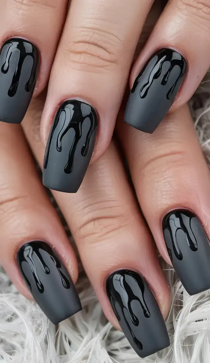 fall drip nails 2025 Matte and Gloss Fusion