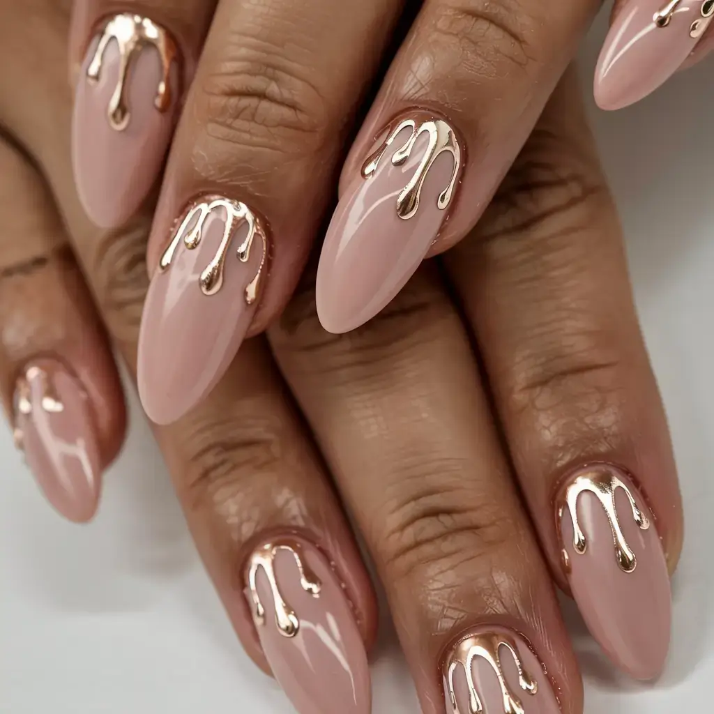 fall drip nails 2025 Rose Gold Elegance