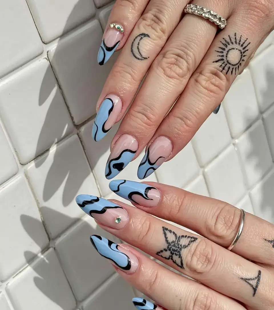 fall drip nails 2025 Sky Blue Flow