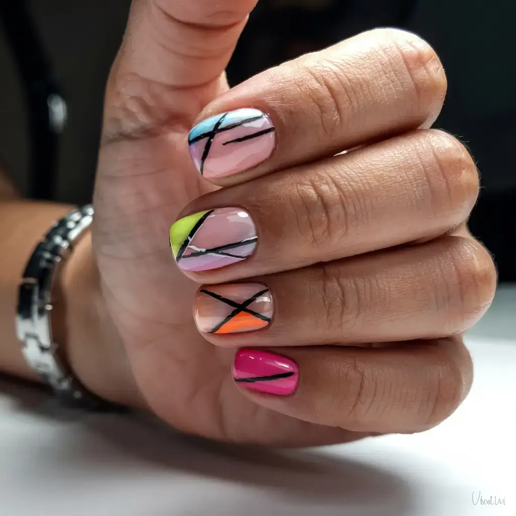 fall geometric nails 2025 Neon Pop Geometry