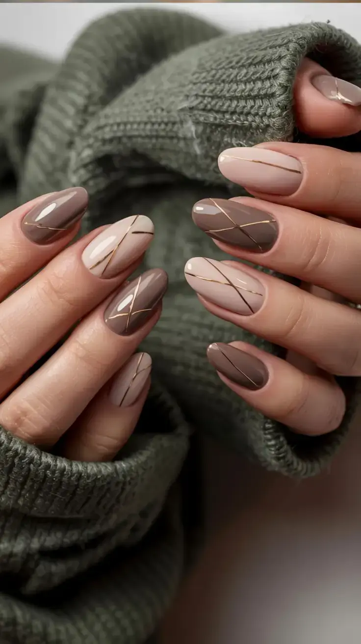fall geometric nails 2025 Mocha Geometry Luxe
