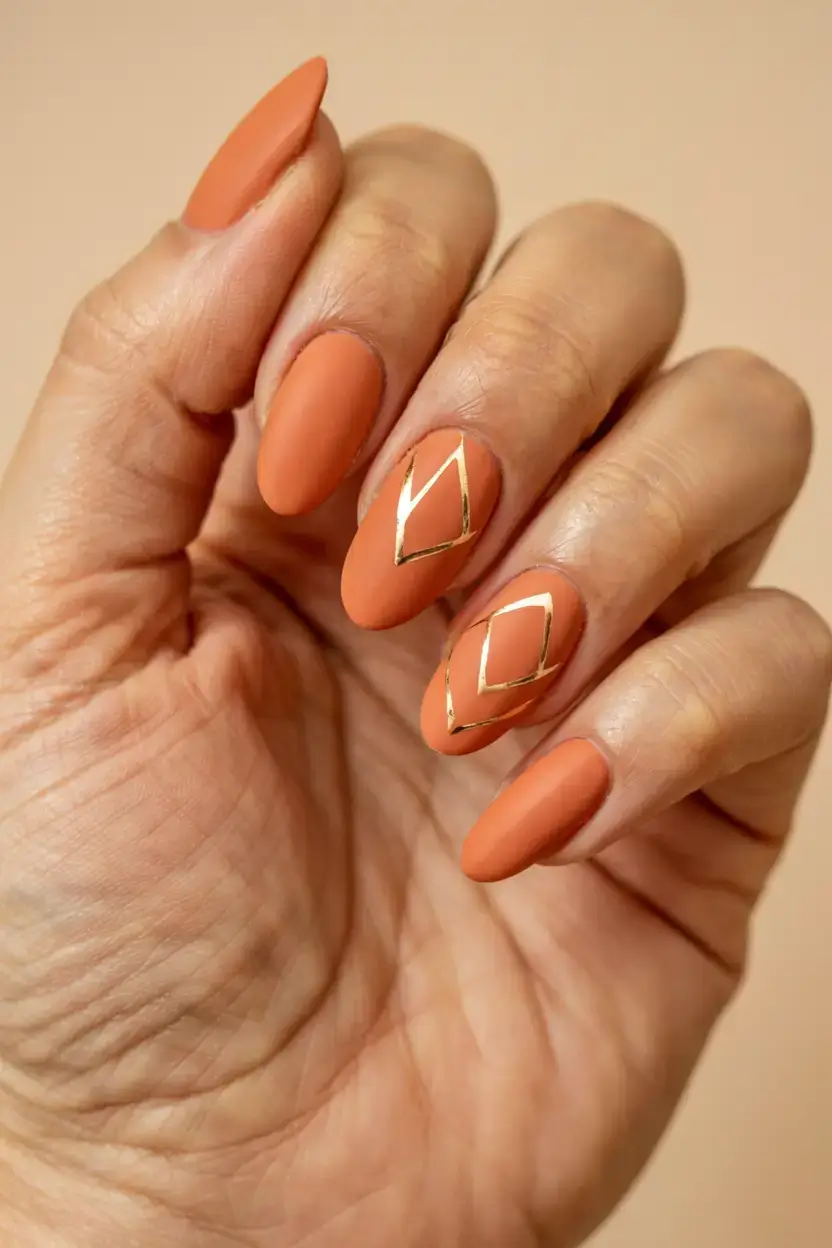 fall geometric nails 2025 Terracotta Diamonds