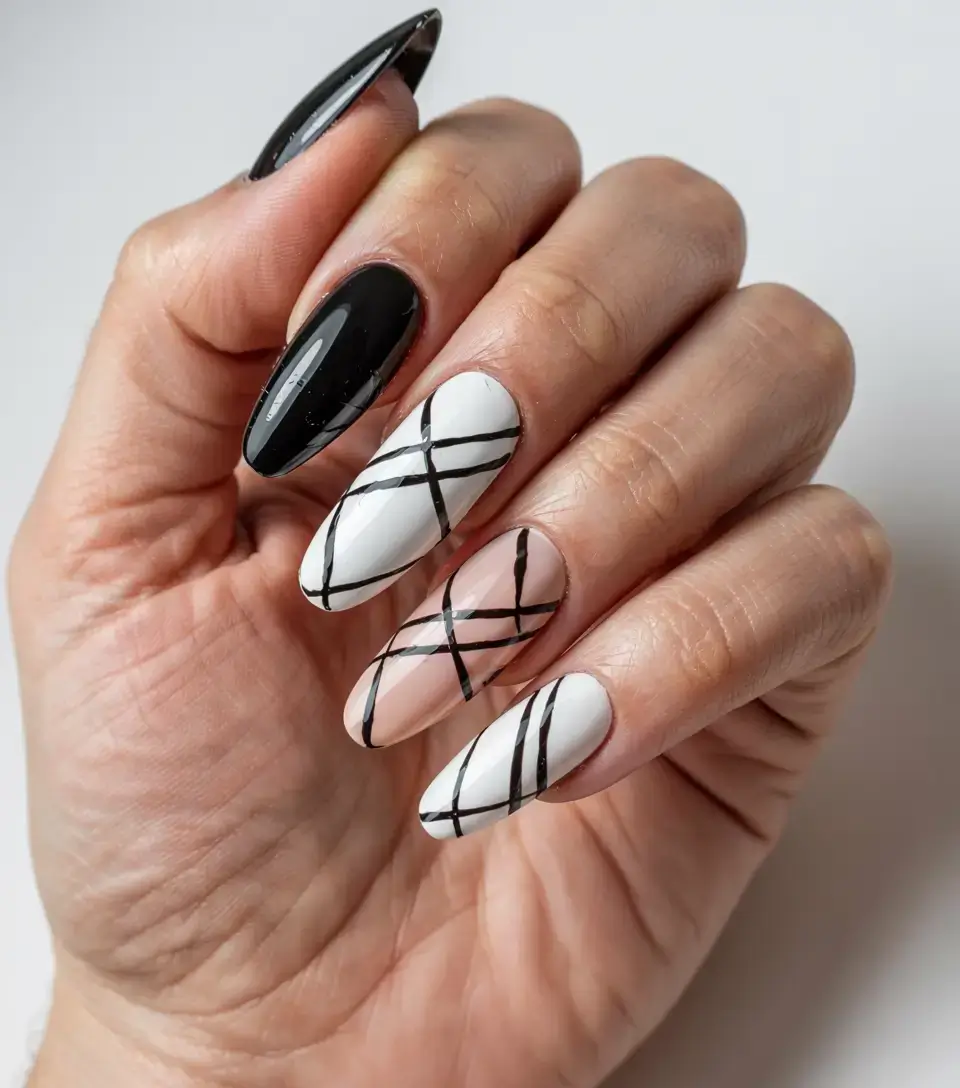 fall geometric nails 2025 Monochrome with a Twist