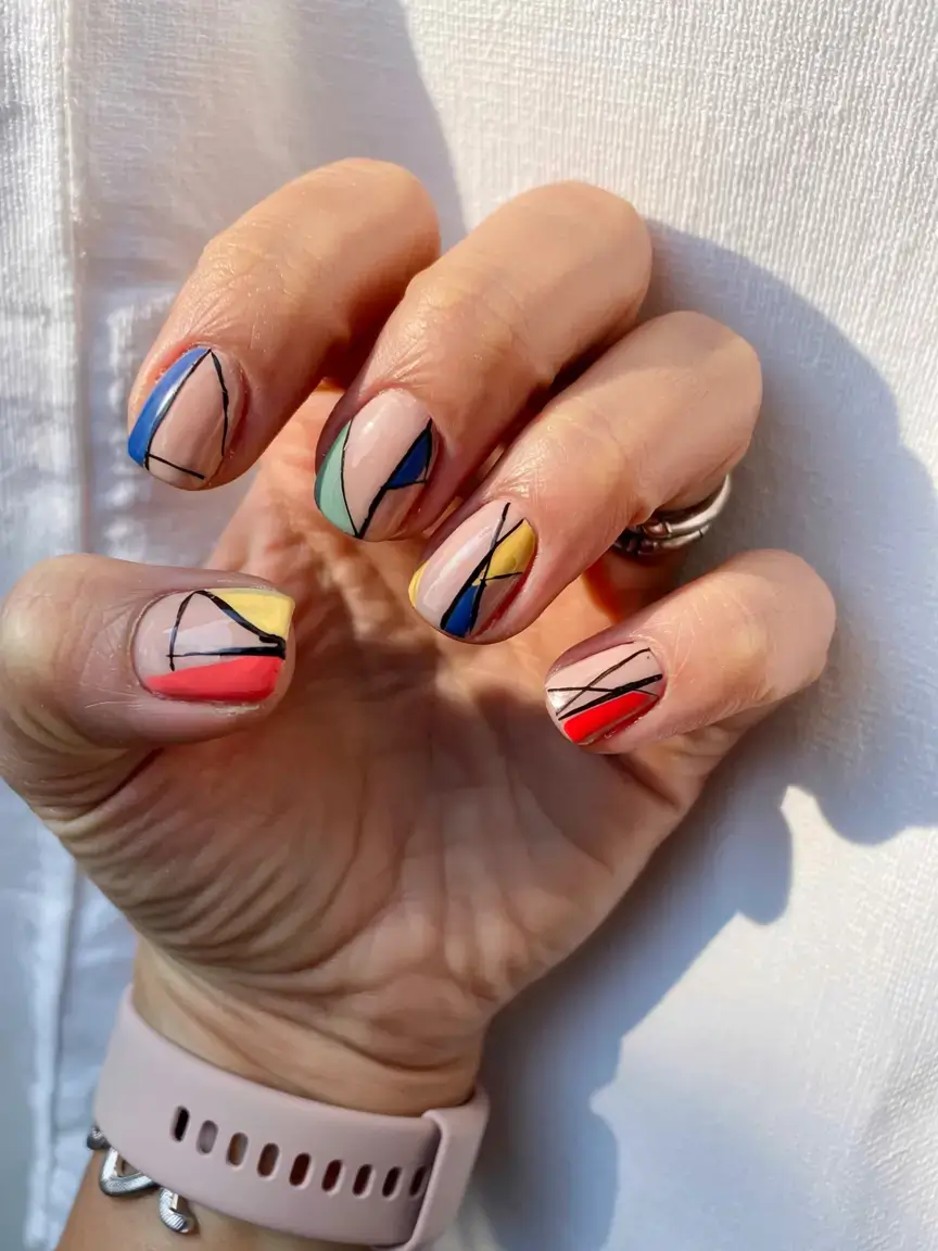 fall geometric nails 2025 Colorful Geometric Mosaic