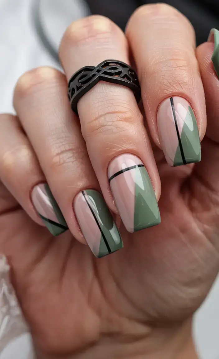 fall geometric nails 2025 Olive Geometry